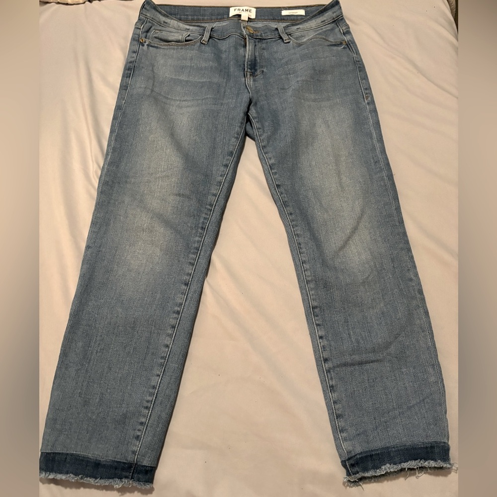 Frame Le Garçon Norwood Blue Denim Jeans with Shadow Hem Size 26